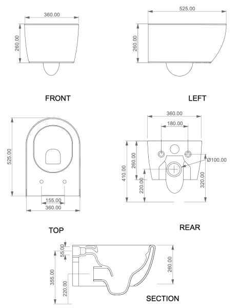 Чаша подвесного унитаза биколор GSG Ceramic Design Like LKWCSOBI000/036, White/Smeraldo Matt 