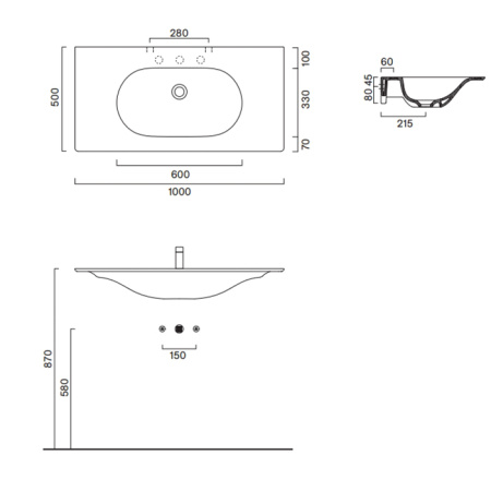 Catalano SFERA Раковина консоль 100x50, без отв. под смеситель, покрытие Cataglaze+, цвет белый глянцевый 