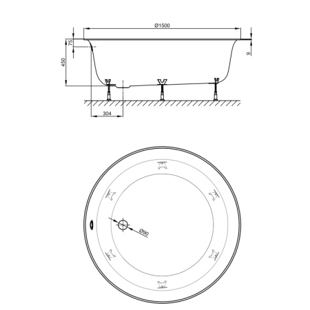 BETTE Pond Ванна с шумоизоляцией встраиваемая 150х150х45, цвет белый (без слива-перелива и комплекта ножек B50-0016!) 