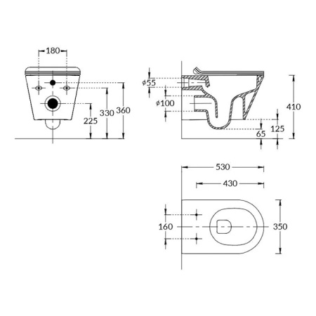 Kerama Marazzi Унитаз PLAZA Modern подвесной безободковый с системой смыва RIM UP+ (Tornado), белый глянцевый 