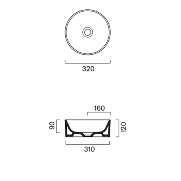 Catalano ZERO Раковина ?32 накладная, без отв. под смеситель, покрытие Cataglaze+, цвет черный матовый 