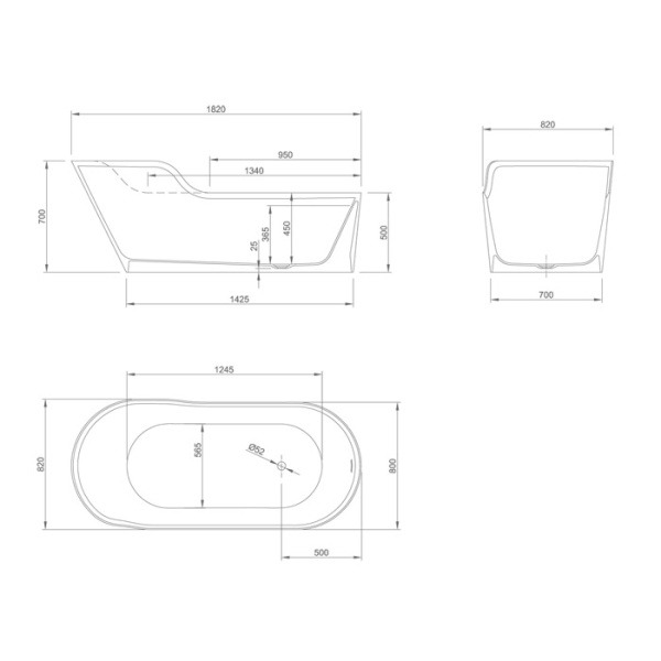 KNIEF Glow Ванна отдельностоящая ассимметричная левая  182х82х70/50см  со сливом, цвет белый матовый 