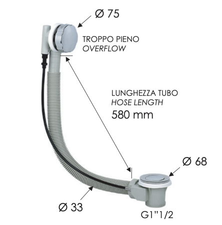 Слив-перелив полуавтоматический для ванны Remer 96PXV, сталь 