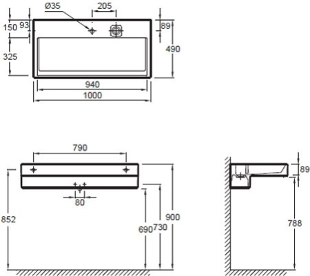EXC9112-00 раковина TERRACE с подсветкой /100х49/ (бел) 