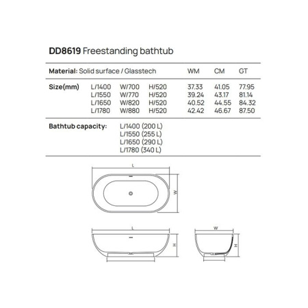 DEA DESIGN Shadow Ванна 1650х820хh520 мм отдельностоящая, цвет grey 
