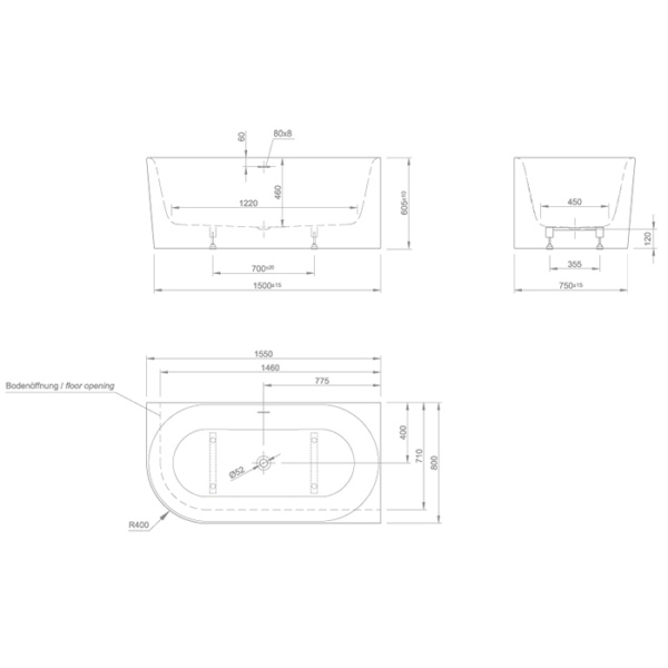 KNIEF Fresh XS  Ванна в правый угол  155х80х60см,слив щелевой, без слив-перелива, цвет  белый  матовый (продавать со сливом 0100-091-06S) 