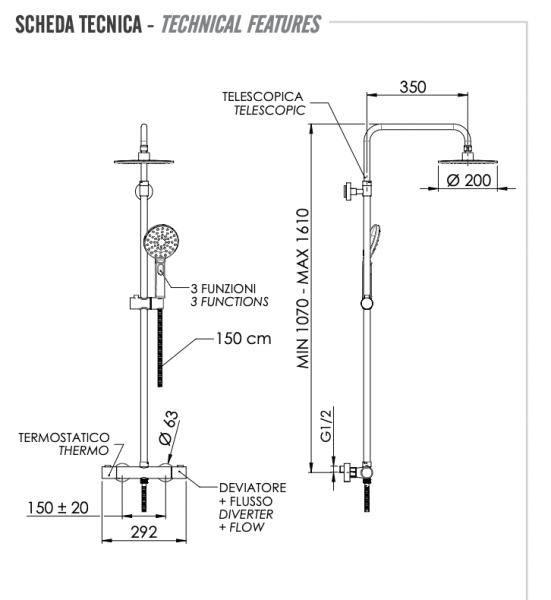 Душевая система термостатическая Remer Elegance EQ32A8MPMD20 