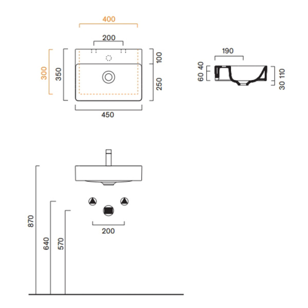 Catalano GREEN Раковина 45x35, без отв. под смеситель, покрытие Cataglaze+, цвет белый глянцевый 