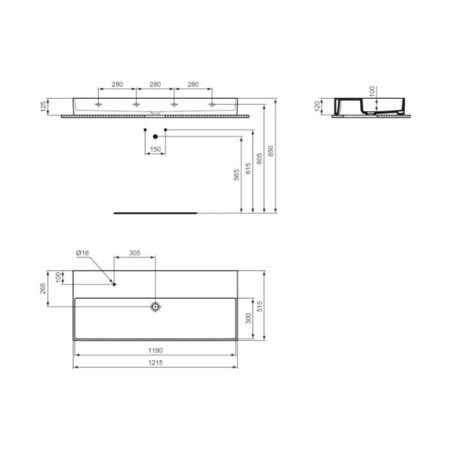 Ideal Standard Solos Раковина подвесная 120х50см, с 1 отв, без перелива, цвет: белый 