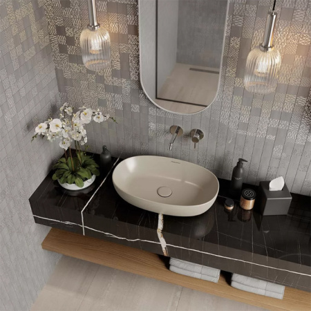 Kerama Marazzi Раковина PLAZA накладная 60*38*13,5см, без отв. под смеситель, без перелива, песочная матовая 