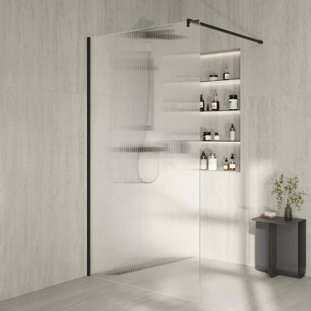 KERAMA MARAZZI Душевая перегородка CRISTALLO с рифленым стеклом, 100х210, матовый черный 