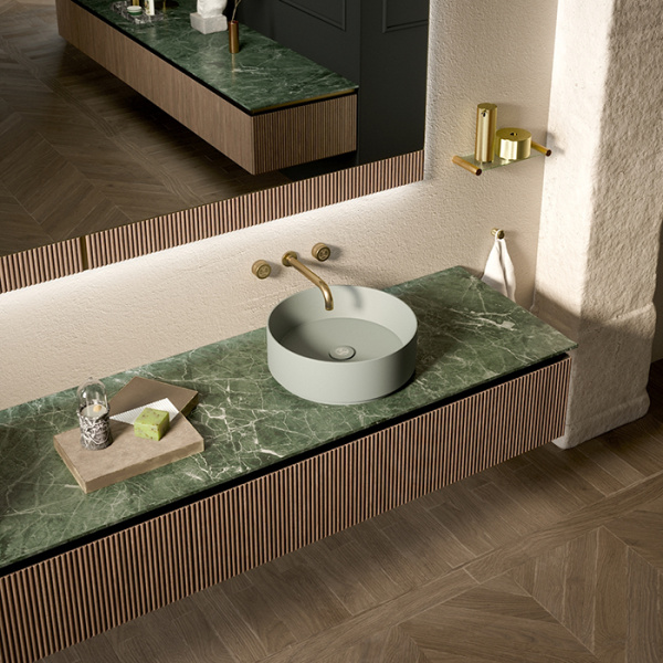 Oasis Naos Тумба навесная для раковины L 120 P 56 H 32см с 1 ящиком, цвет  золото матовое /орех трубчатый 