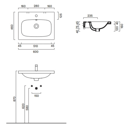 Catalano ALVEA Раковина 60x46, с 1 отв. под смеситель, покрытие Cataglaze+, цвет белый глянцевый 