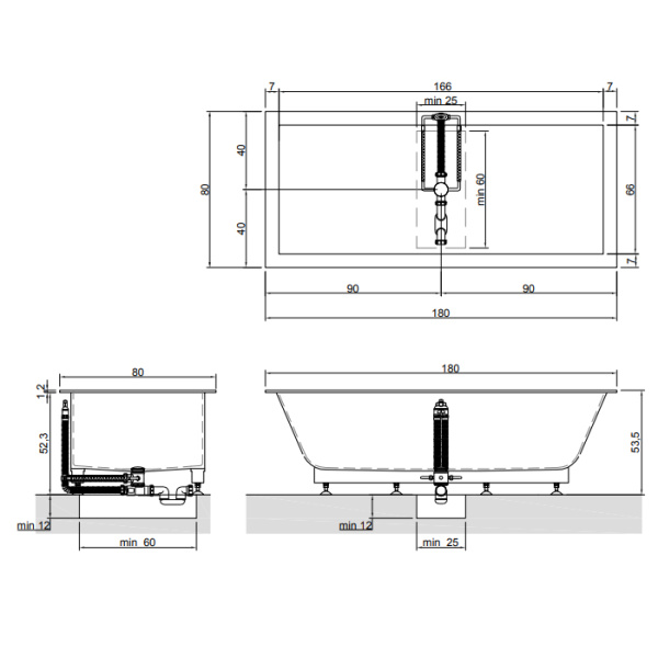 Antonio Lupi Biblio Ванна встраиваемая 180х80х53.5 см, с сифоном и ,ножками и донным клапаном (хром), мат-л: Corian, цвет: белый 
