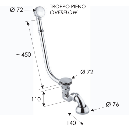 Слив-перелив click-clack для ванны Remer 96LICC 
