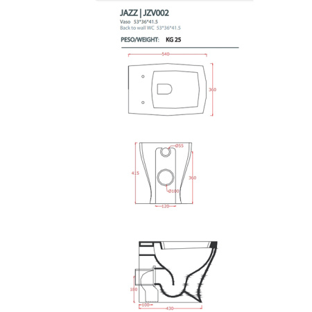 Artceram JAZZ Унитаз приставной слив универсальный 54*36см c креплением, цвет белый 