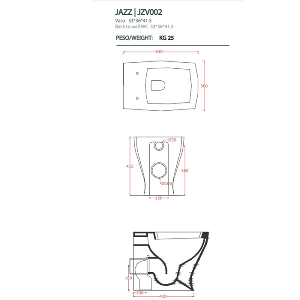 Artceram JAZZ Унитаз приставной слив универсальный 54*36см c креплением, цвет белый 
