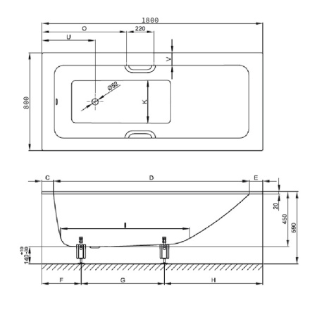 BETTE One Relax Ванна с шумоизоляцией 180х80х45, цвет белый 