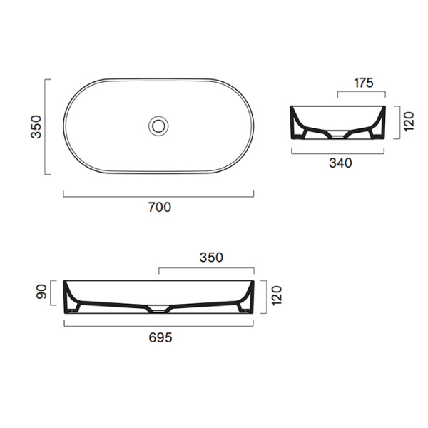 Catalano Zero Раковина настольная. Без перелива. 70x35 h12см, без отв. под смеситель, покрытие Cataglaze+, цвет белый глянцевый 