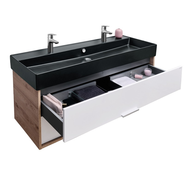 EB1669-E75-J5 VIVIENNE Тумба для раковины 120 см, к. дуб давос натуральный, ф. белый блестящий 