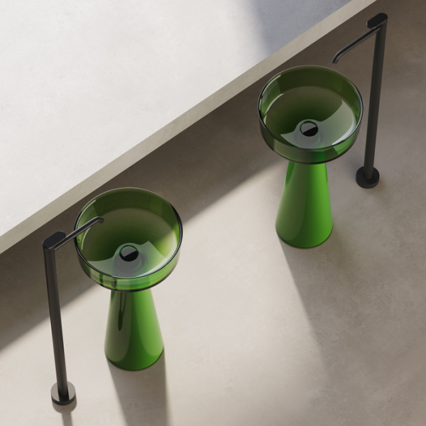 DEA DESIGN Washbasins Раковина напольная 42,5x42,5xh85 см, материал: Glasstech прозрачная смола, цвет: Emerald R3 