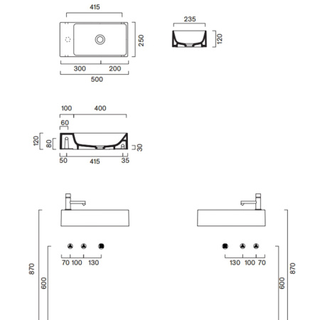 Catalano PREMIUM Раковина 50x25, с 1 отв. под смеситель, покрытие Cataglaze+ , цвет черный матовый 