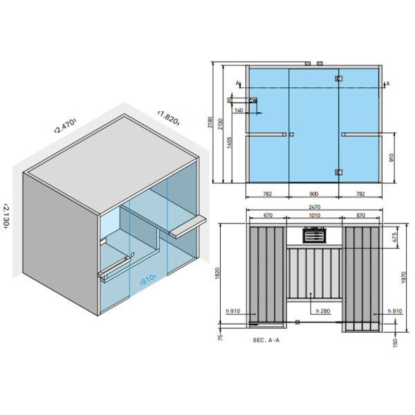 Effegibi Air 80 Сауна 247x182xh213см, отделка: осина натуральная 