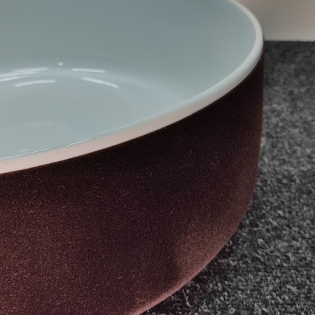 ArtCeram COGNAC Раковина накладная, 42 см, без отв под смес, без слив-перелив, цвет bianco/отделка синтетический бархат цвет testa di moro (НЕ ПР-ся) 