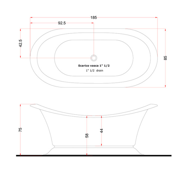 Gruppo Treesse Grand Soleil Ванна 185x85xh75 см. (без гидромассажа, отделка бронза) 
