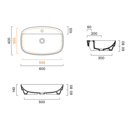Catalano ALVEA Раковина 60x40 встраиваемая, с 1 отв. под смеситель, покрытие Cataglaze+, цвет белый глянцевый 