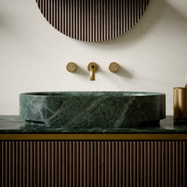 Oasis Naos / Топ мраморный загругленный с отверстием¶для 2 раковин L 236 D 56 H 2см цвет Verde Alp 