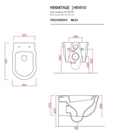 Artceram HERMITAGE Унитаз подвесной 36х55 см, с крепежом в комплекте, цвет белый 