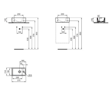 Ideal Standard i.life S Раковина 370х210xh120 мм, подвесная, с отв. под смес. справа, без перелива, без крепежа, цвет: чёрный матовый 