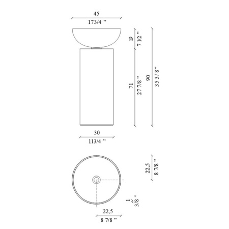 MILLDUE  SABA 45 Раковина напольная Ø450x900 мм., слив в пол, без отв. под смеситель, цвет: Nero (цемент чёрный матовый) 