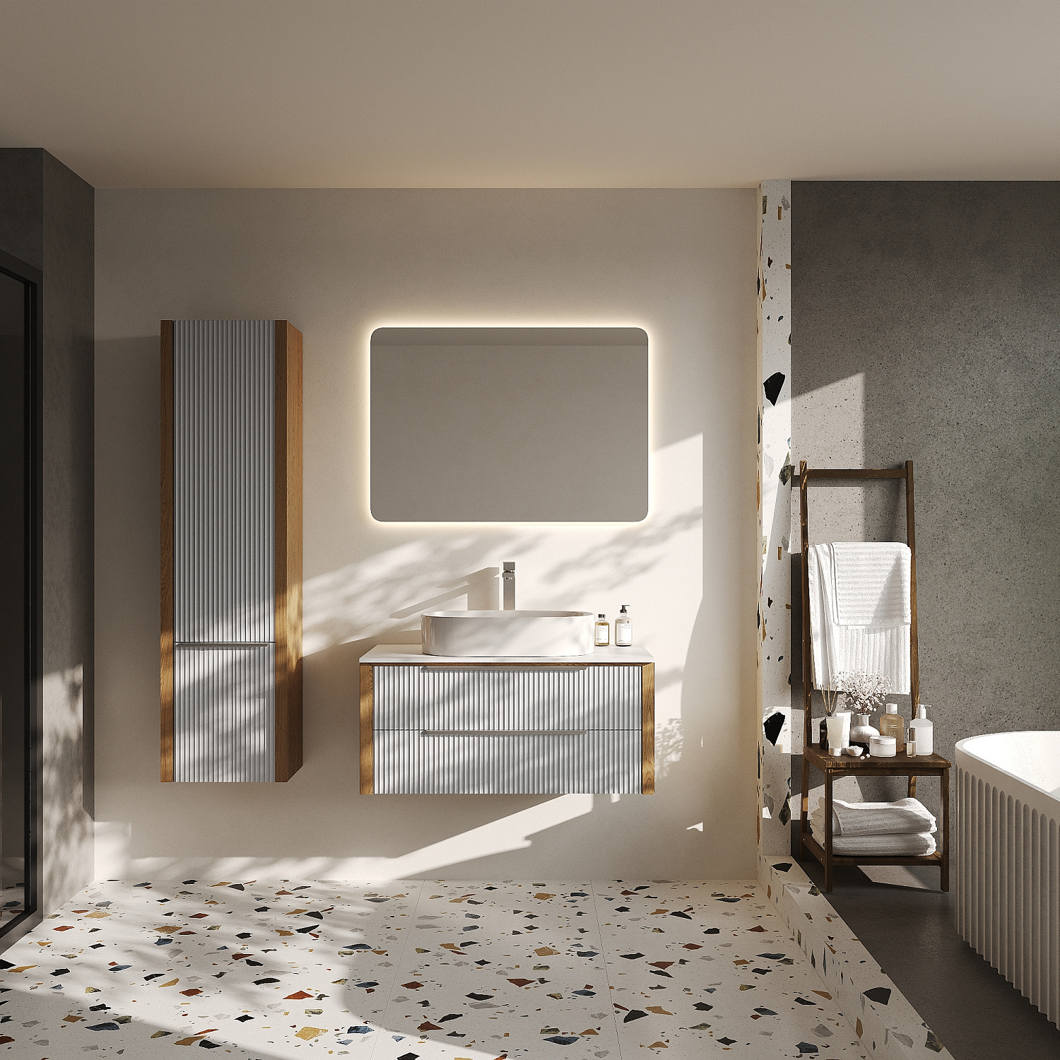 Тумба со столешницей Валенсия, Камень /Столешница компакт-плита, Белая