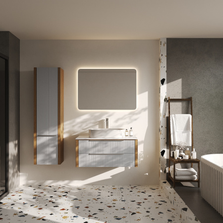 Тумба со столешницей Валенсия, Камень /Столешница компакт-плита, Белая 