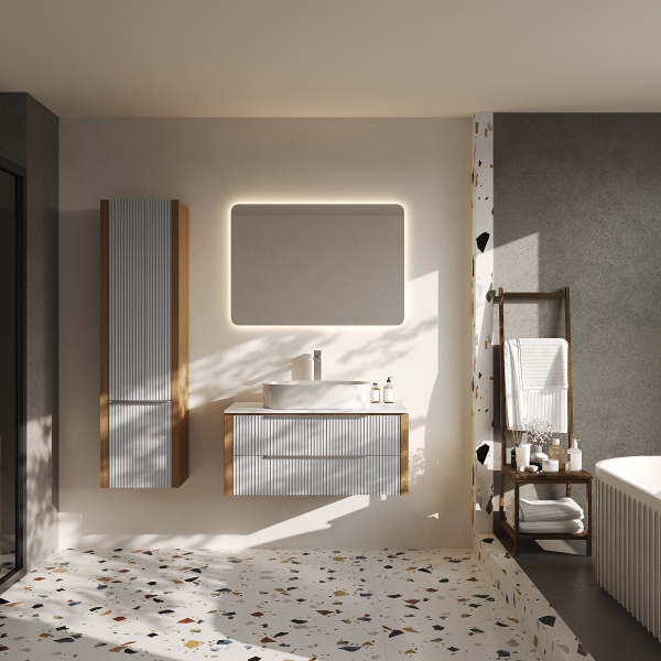 Тумба со столешницей Валенсия, Камень /Столешница компакт-плита, Белая 