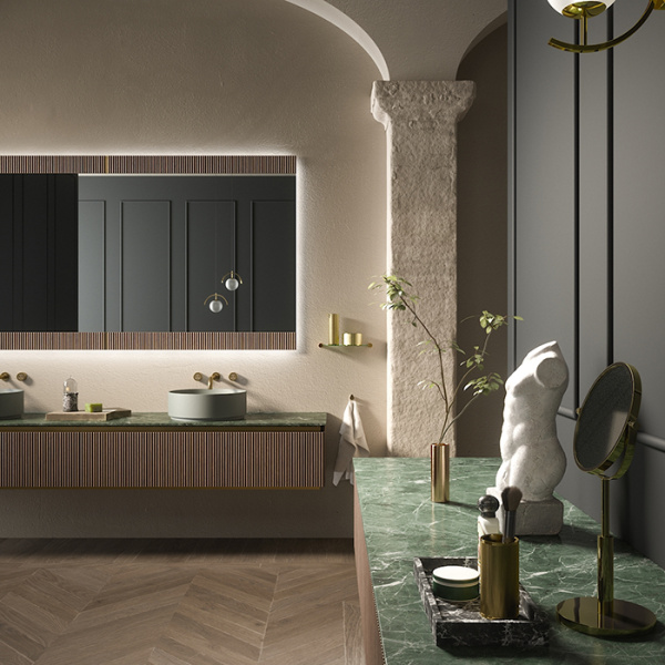 Oasis Naos Тумба навесная для раковины L 120 P 56 H 32см с 1 ящиком, цвет  золото матовое /орех трубчатый 