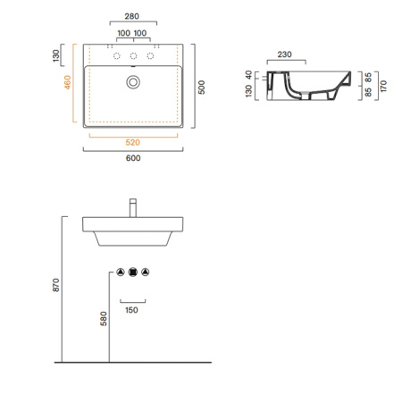 Catalano ZERO Раковина 60x50, без отв. под смеситель, покрытие Cataglaze+, цвет белый глянцевый 