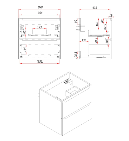 Тумба под раковину/столешницу/столешницу/столешницу Дион, Белый мат 100 