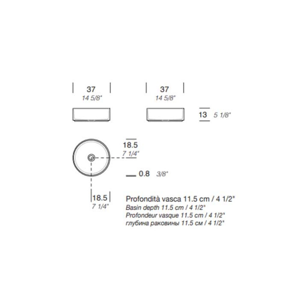 MILLDUE  Раковина  BASIC C37 накладная из CERAMILUX ,37х13 см, без отв для смесителя, цвет белый матовый 