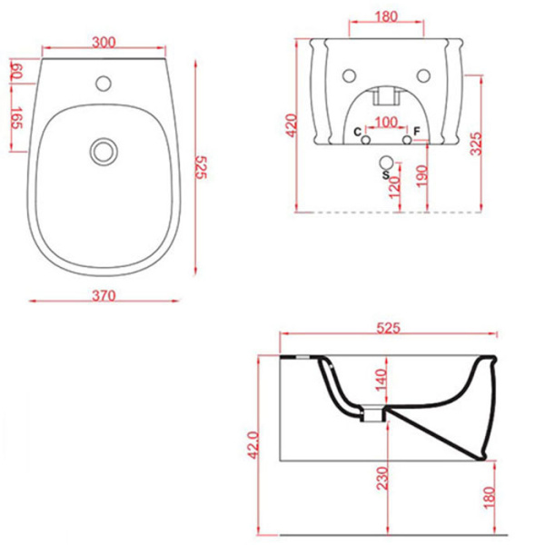 Artceram AZULEY  Биде подвесное 36*52см c креплением, с 1 отв под смеситель, цвет черный 