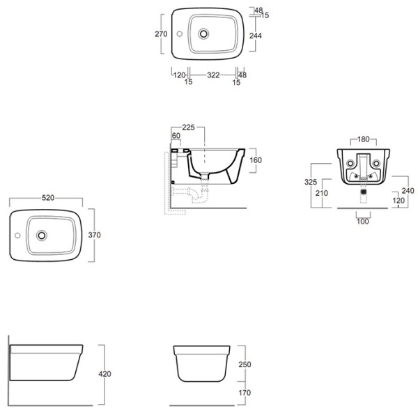 SIMAS Evolution Биде подвесное 52х37см с 1 отв. под смеситель, цвет белый (без крепежа F85) 