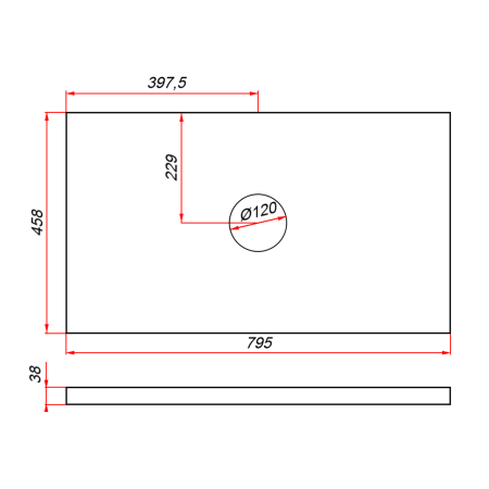 Столешница пластик HPL 38 мм Туя, 1 вырез, (с наметками под 1 вырез), 795х458 мм 