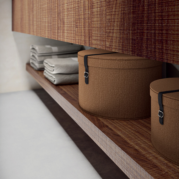 OASIS EDEN Тумба под раковину 712х525х300 мм., подвесная, 1 ящик, планка золото, боковина слева шпон Walnut Carved, отделка шпон Walnut Carved 