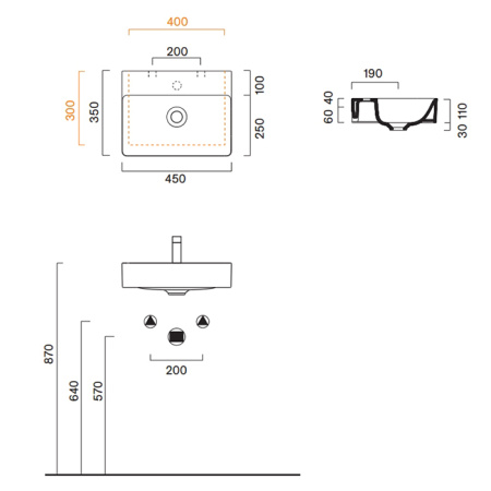 Catalano GREEN Раковина 45x35, с 1 отв. под смеситель, покрытие Cataglaze+, цвет белый глянцевый 