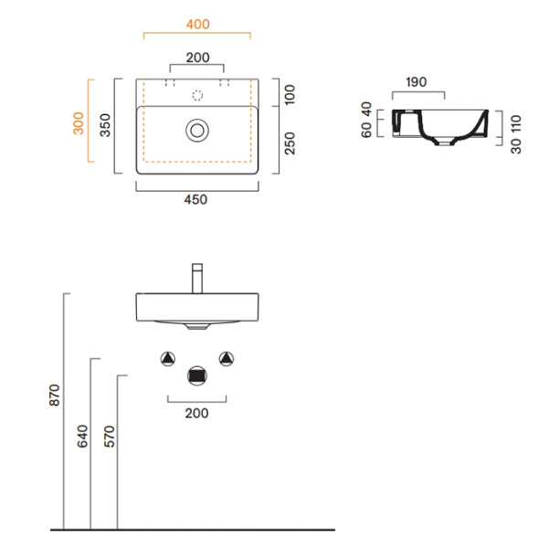 Catalano GREEN Раковина 45x35, с 1 отв. под смеситель, покрытие Cataglaze+, цвет белый глянцевый 