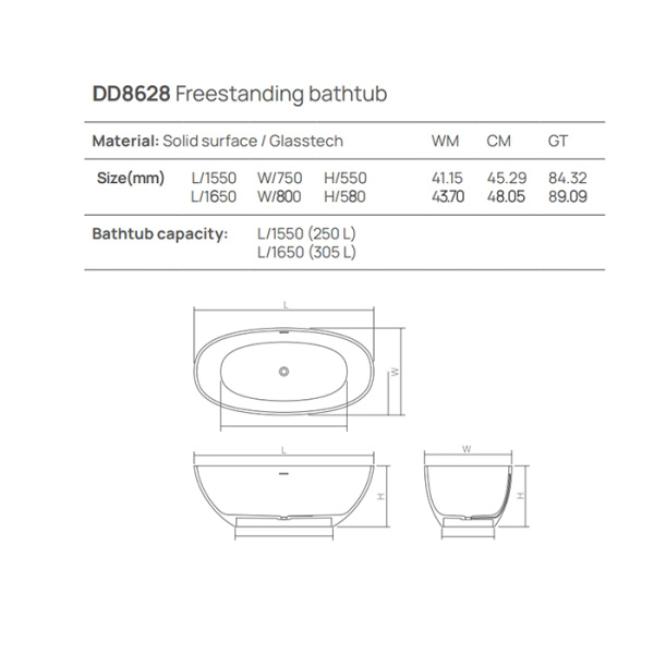 DEA DESIGN Nature Ванна 1650х800хh580 мм отдельностоящая, цвет classic green 