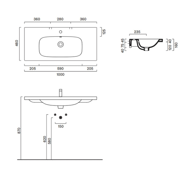Catalano ALVEA Раковина 100x46, без отв. под смеситель, покрытие Cataglaze+, цвет белый глянцевый 