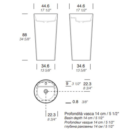 MILLDUE  Раковина  AZUMA 88 напольная из CRISTALPLANT ,D 44,6 см  H 88 см,слив в стену, 1 отв для смесителя, цвет белый матовый 